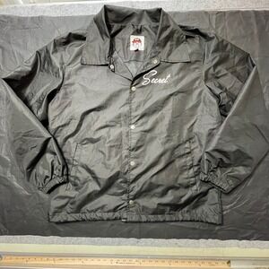 Secret Scientist SS Coaches Jacket Black XL Snap Button Graphic Streetwear Y2K